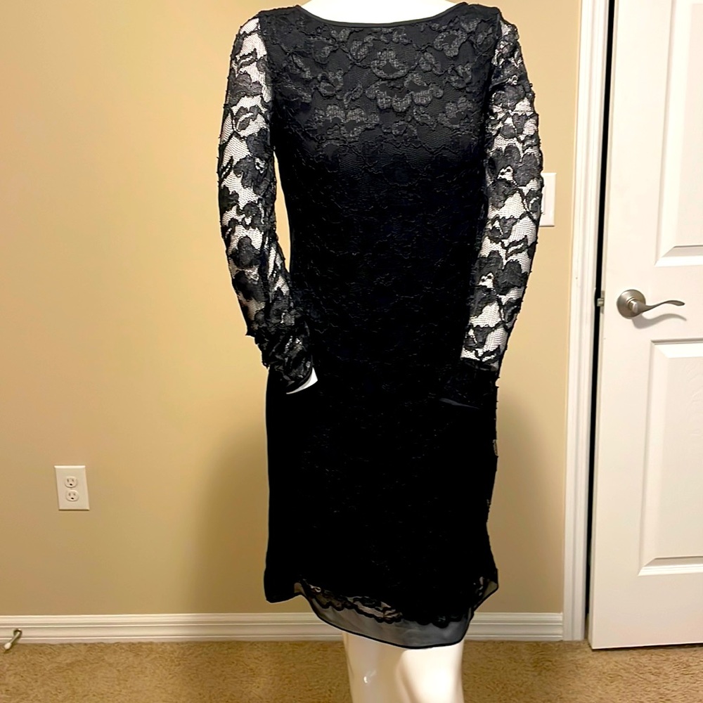 Diane von Furstenberg DVF Black New Zarita Lace Silk Lined Sheath Dress 6 EUC